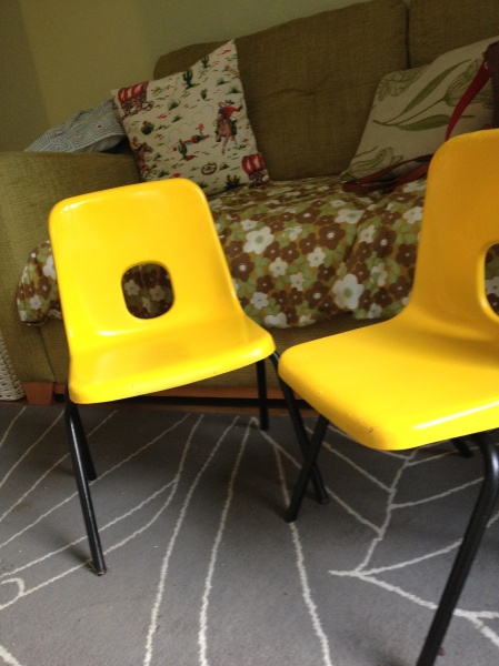 Yellow upcycled school chairs