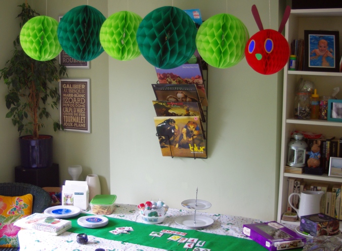Setting up the Hungry Caterpillar Birthday Party